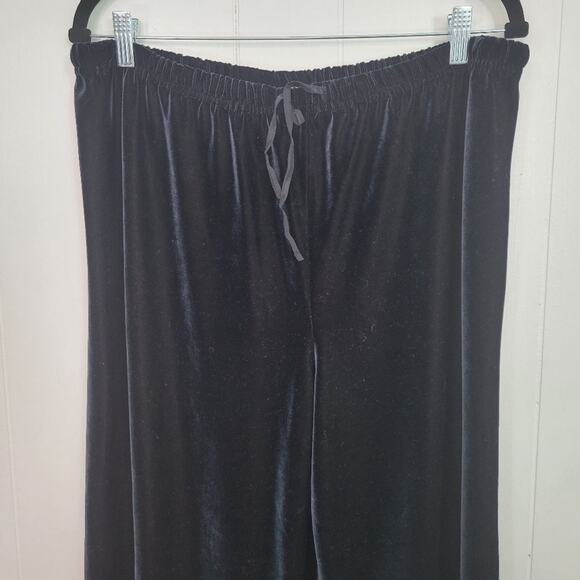 Norton Studio Pants Womens XL Black Velvet Velour Wide Leg Pull On Lounge Gothic - Picture 6 of 16